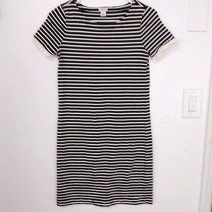 Navy Striped Ruffle Sleeve T Shirt Dress